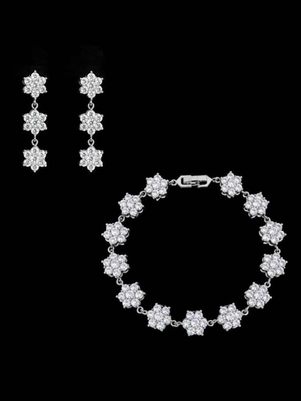 D'Joy Moissanite Floral Bracelet & Earring Set
